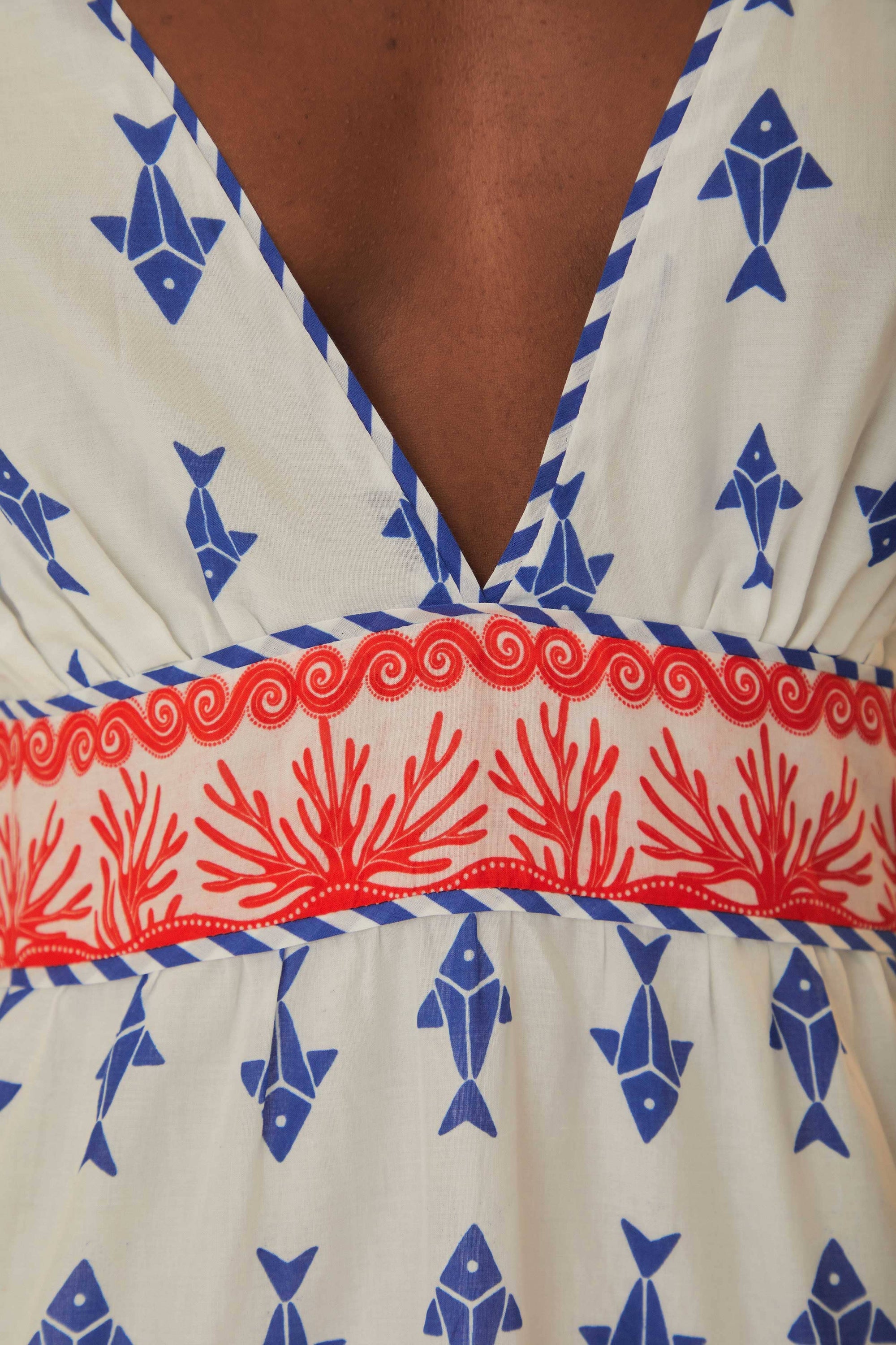 Graphic Fishes cotton short dress - Blue
