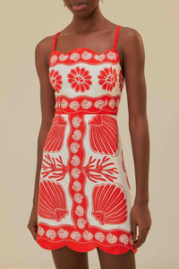 Ainika Shell short dress in linen - Red