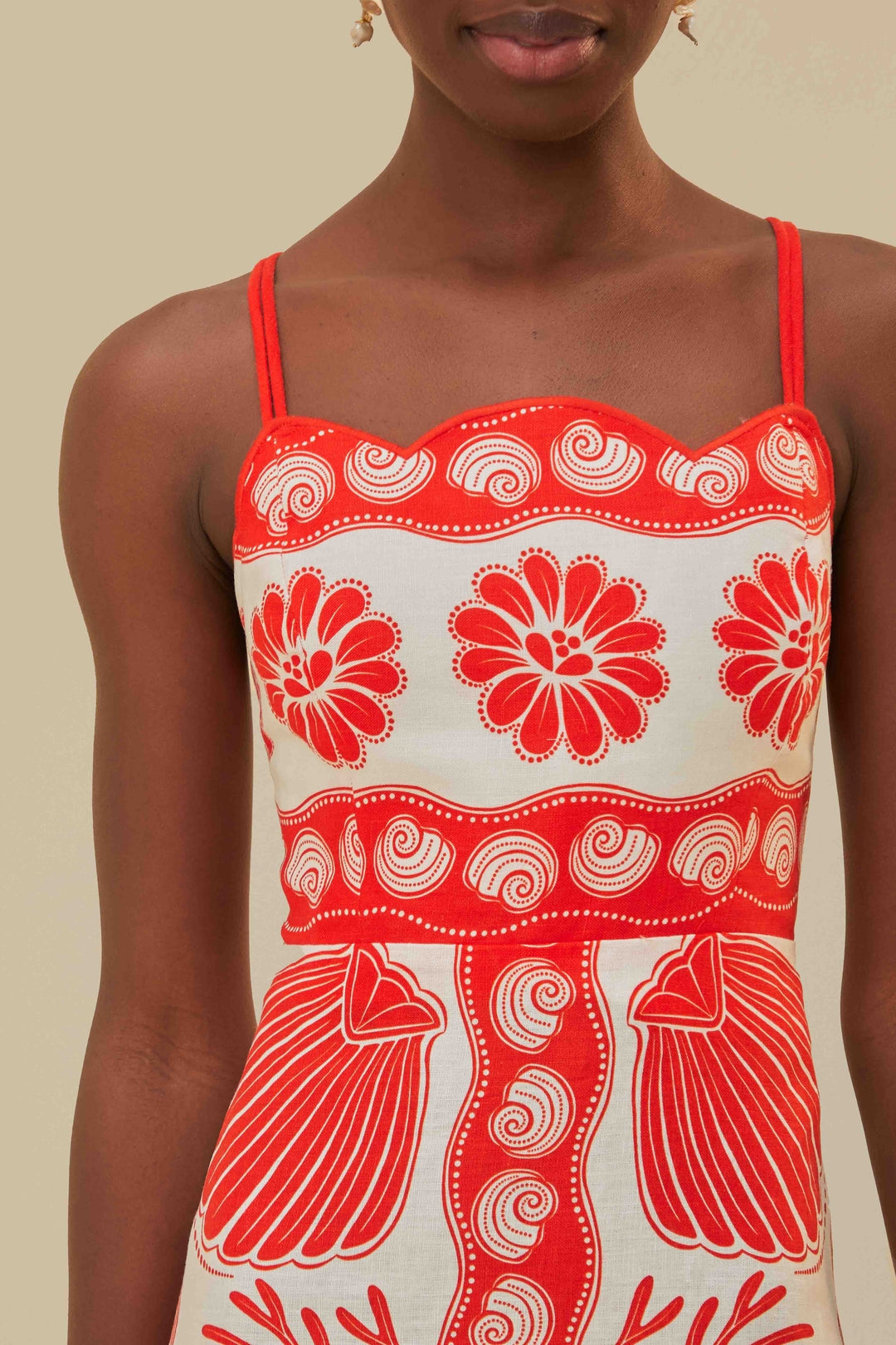 Ainika Shell short dress in linen - Red