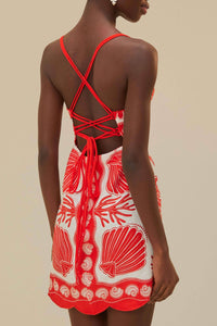 Ainika Shell short dress in linen - Red