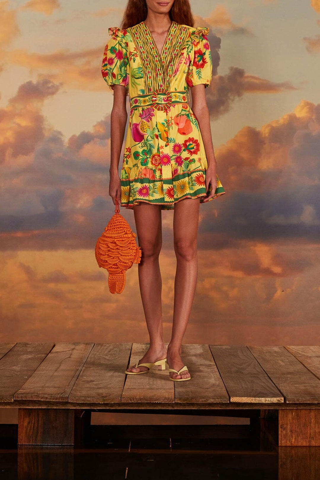 Robe courte Jardin de fruits délicats en coton - Jaune