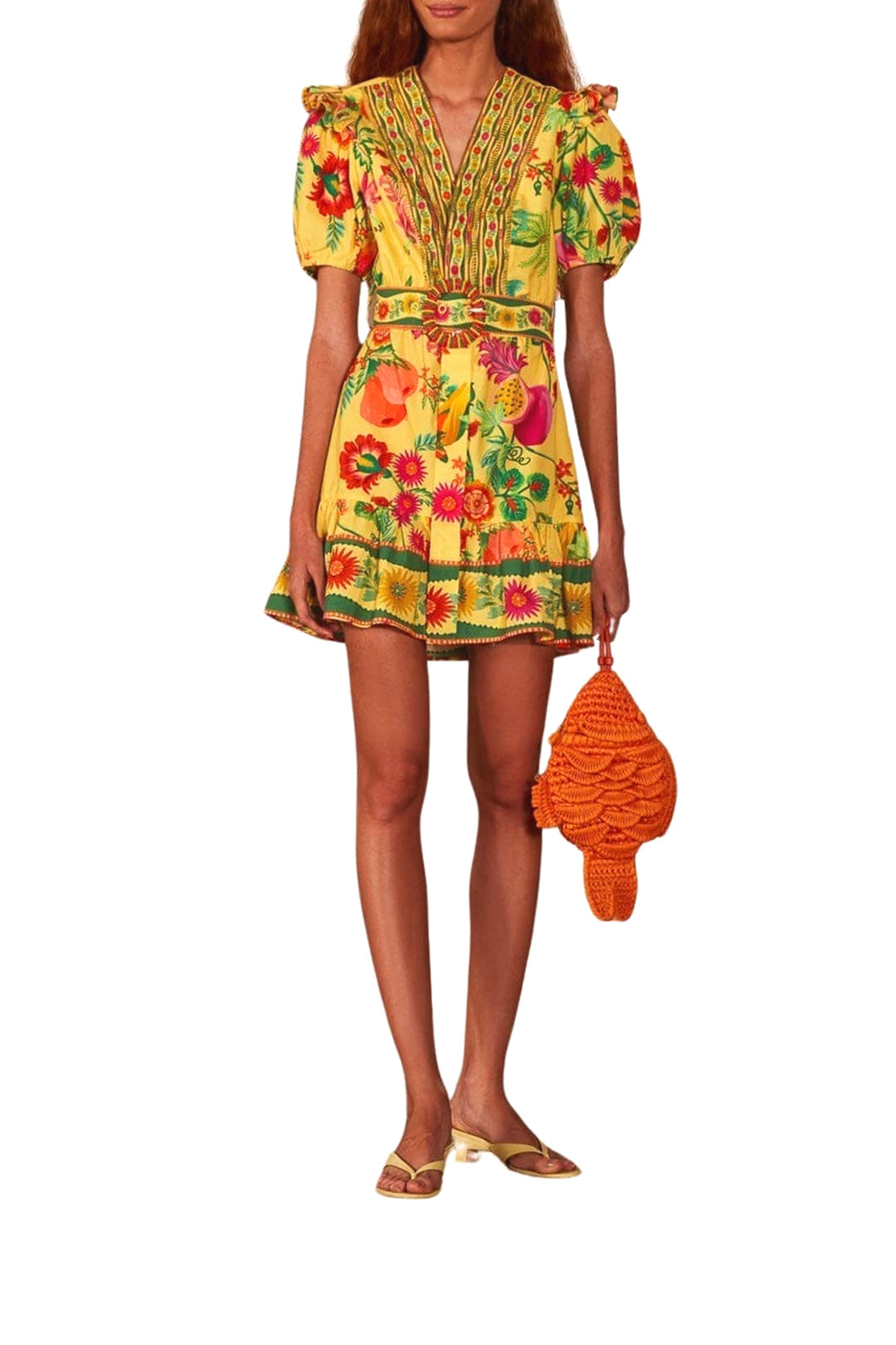 Robe courte Jardin de fruits délicats en coton - Jaune