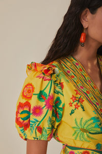 Robe courte Jardin de fruits délicats en coton - Jaune