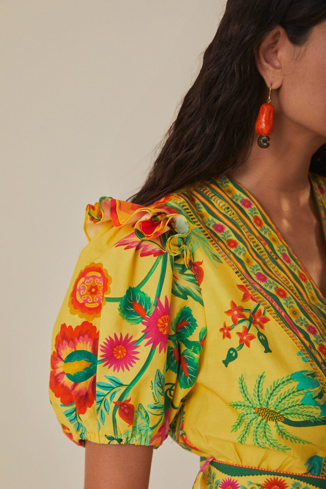 Robe courte Jardin de fruits délicats en coton - Jaune