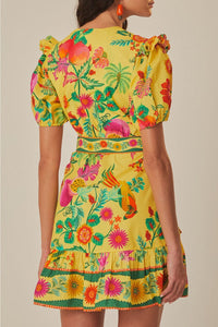 Robe courte Jardin de fruits délicats en coton - Jaune