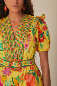 Robe courte Jardin de fruits délicats en coton - Jaune