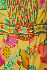 Robe courte Jardin de fruits délicats en coton - Jaune