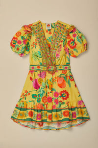 Robe courte Jardin de fruits délicats en coton - Jaune