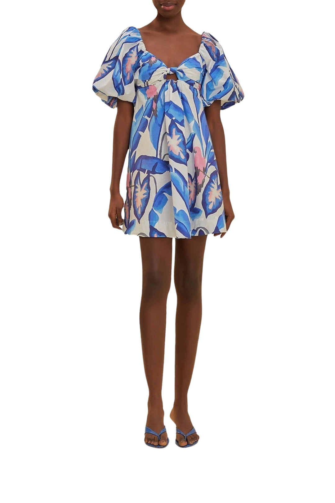 Robe courte Feuillage d'été en coton - Bleu