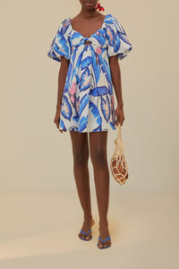 Robe courte Feuillage d'été en coton - Bleu