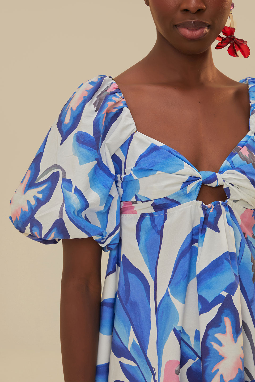 Robe courte Feuillage d'été en coton - Bleu