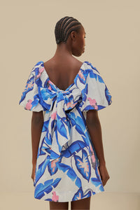 Robe courte Feuillage d'été en coton - Bleu