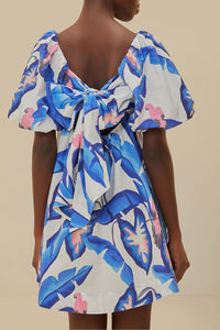 Robe courte Foliage d'été en coton - Bleu