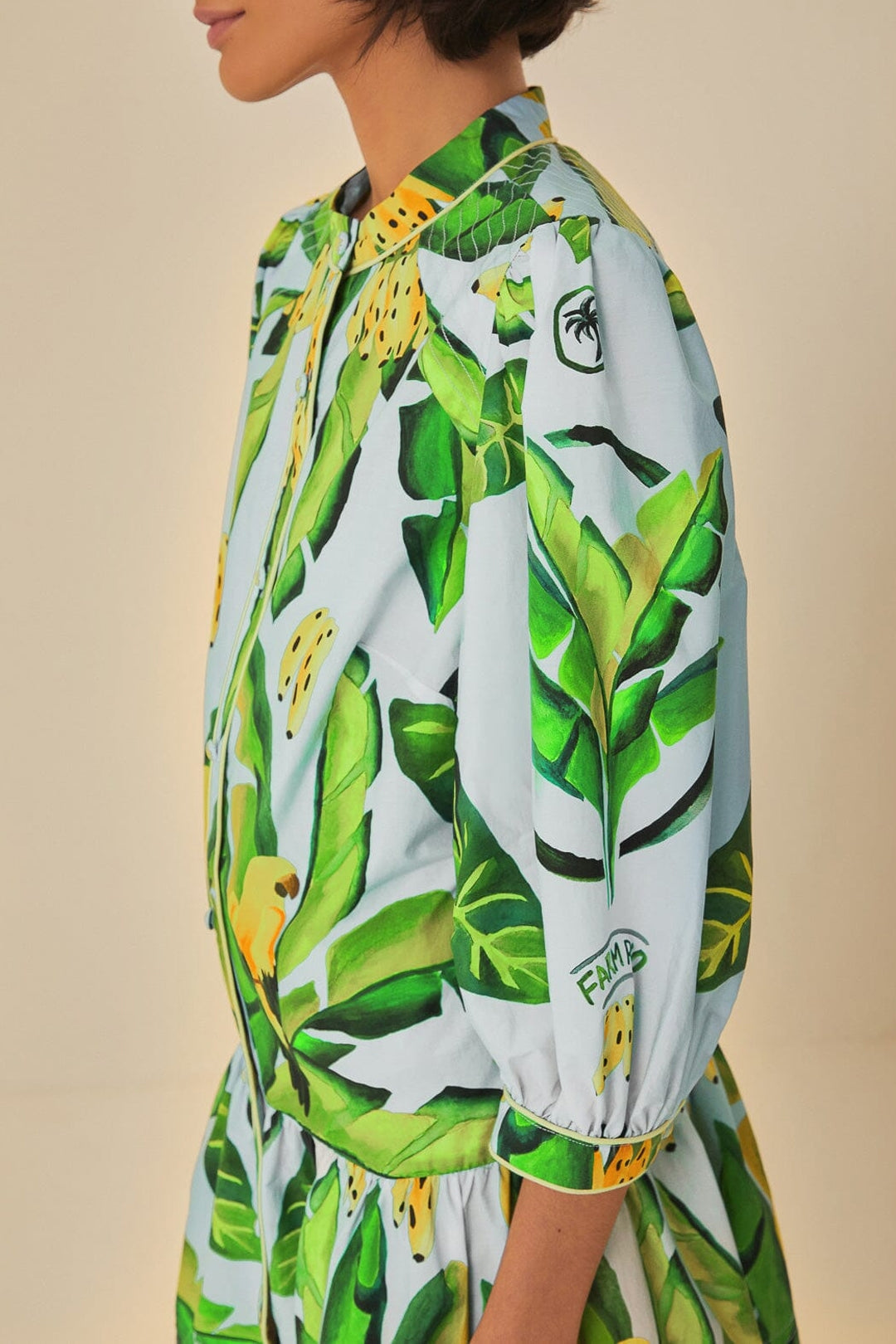 Robe courte Feuillage d'été en coton - Bleu