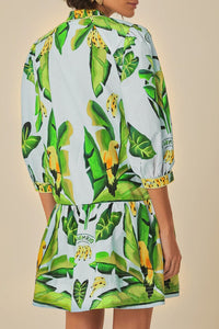 Robe courte Feuillage d'été en coton - Bleu