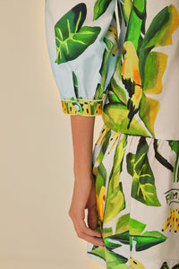 Robe courte Feuillage d'été en coton - Bleu