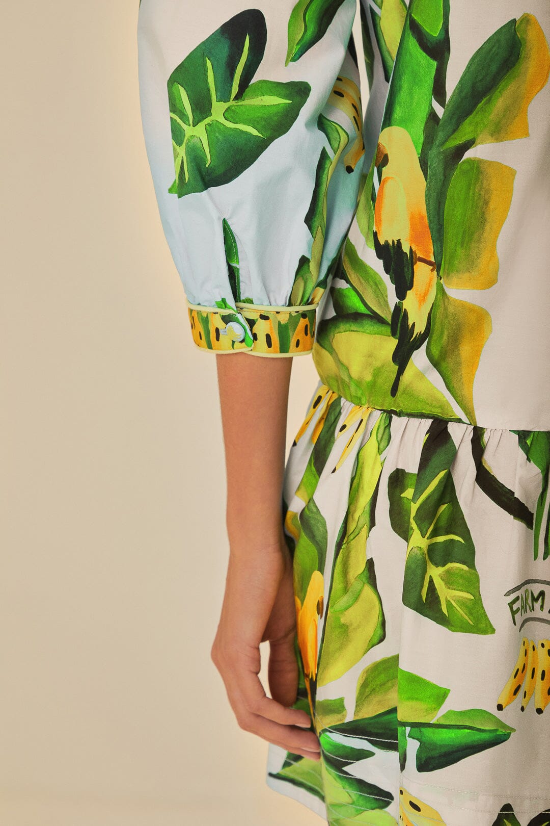 Robe courte Feuillage d'été en coton - Bleu