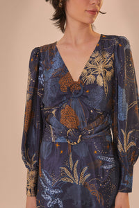 Robe courte Jungle nocturne - Bleu