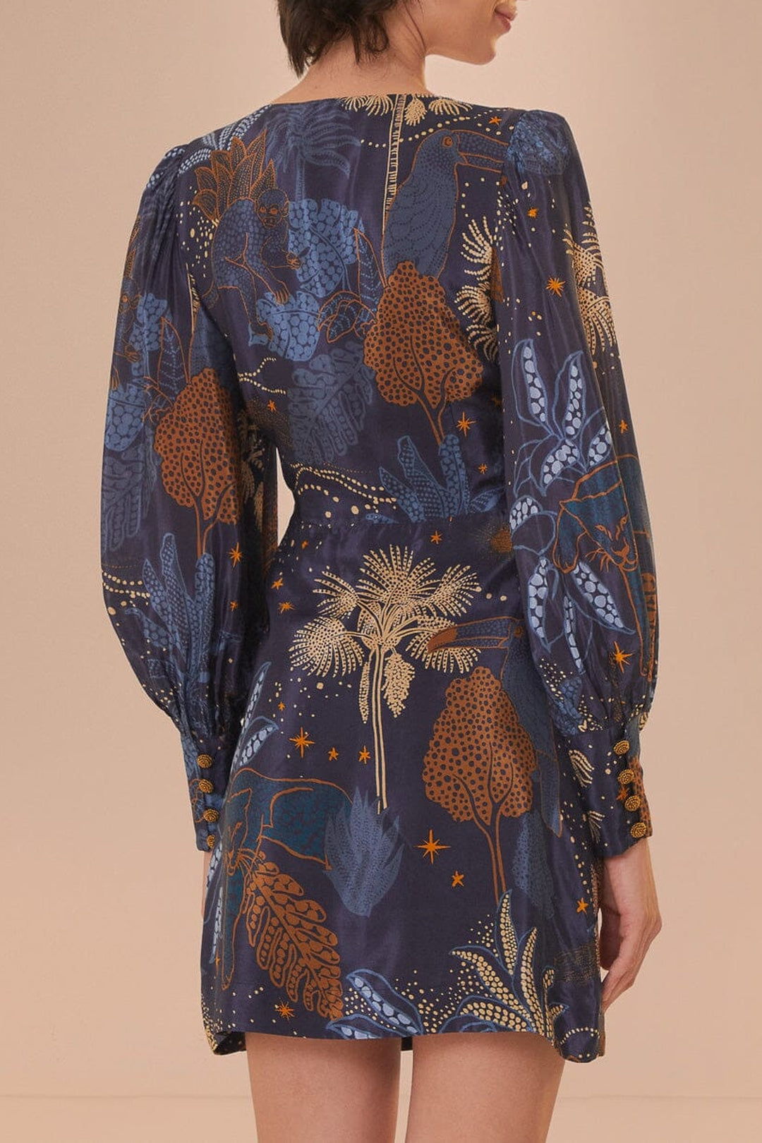 Robe courte Jungle nocturne - Bleu