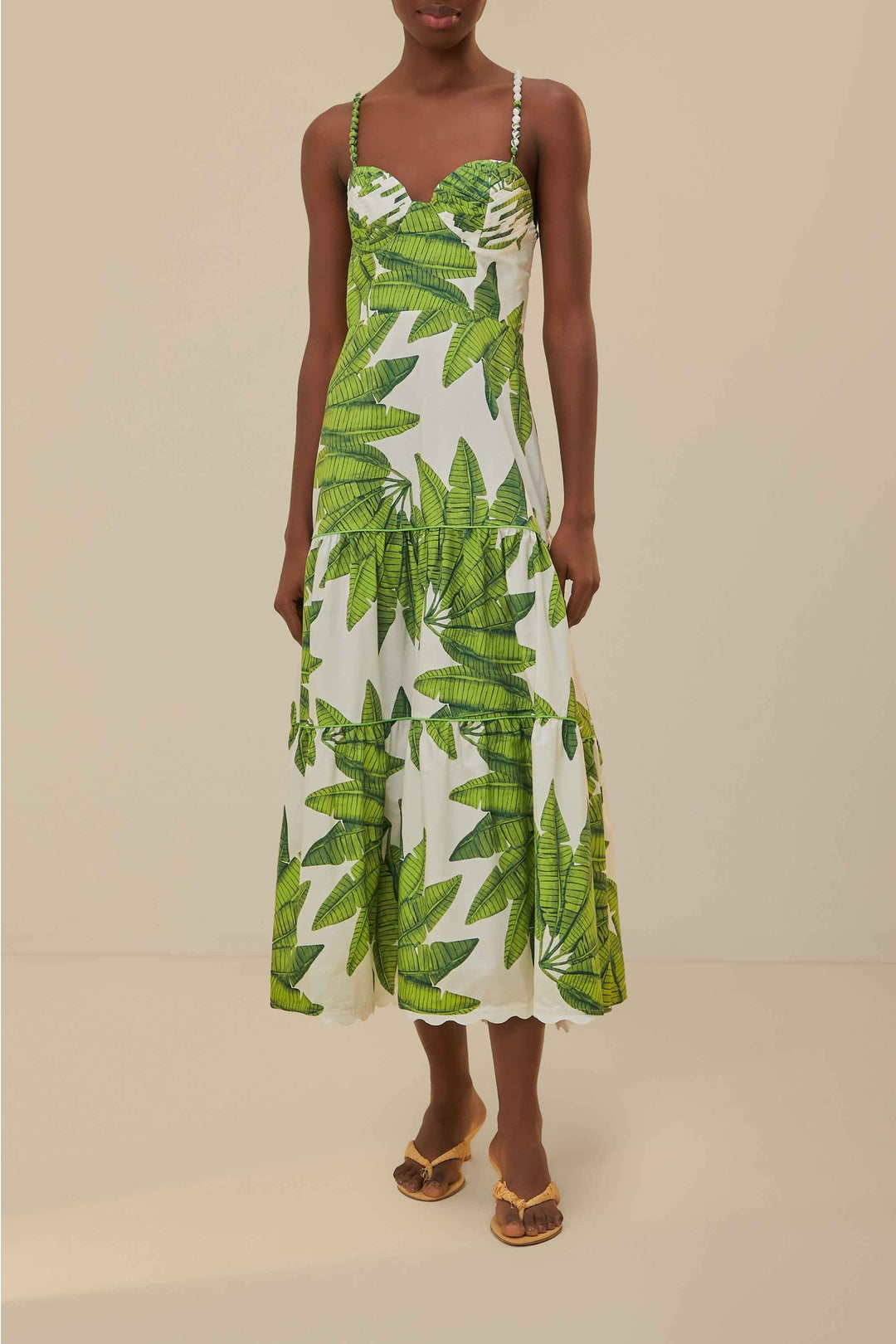 Robe midi Palm Fan en coton - Vert