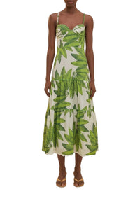 Robe midi Palm Fan en coton - Vert