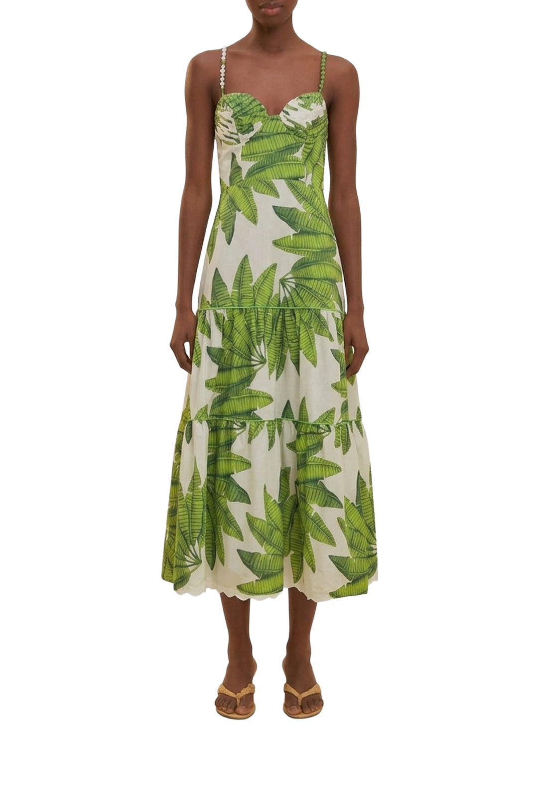 Robe midi Palm Fan en coton - Vert