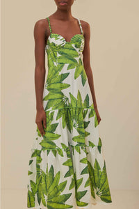 Robe midi Palm Fan en coton - Vert