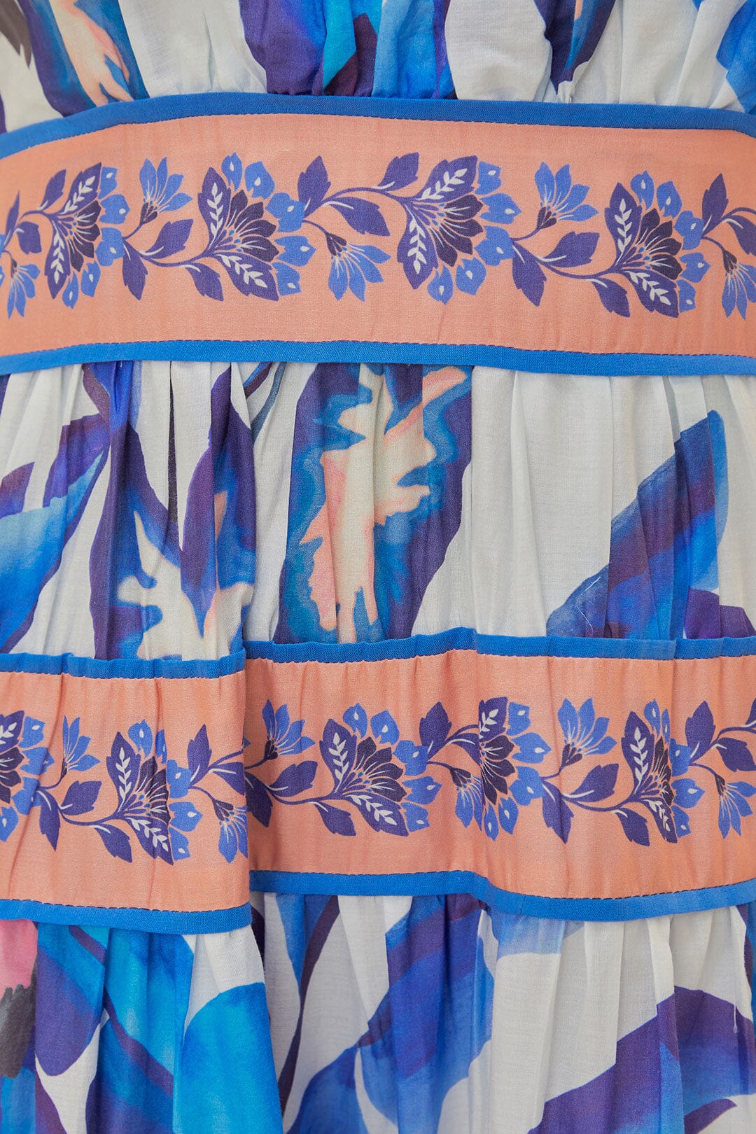 Robe longue Feuillage d'été en coton - Bleu