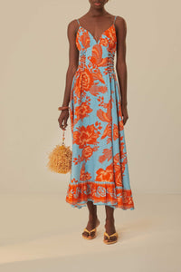 Robe midi Jardin de dentelle en lin - Orange