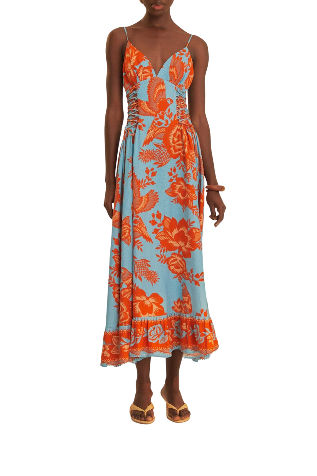 Robe midi Jardin de dentelle en lin - Orange