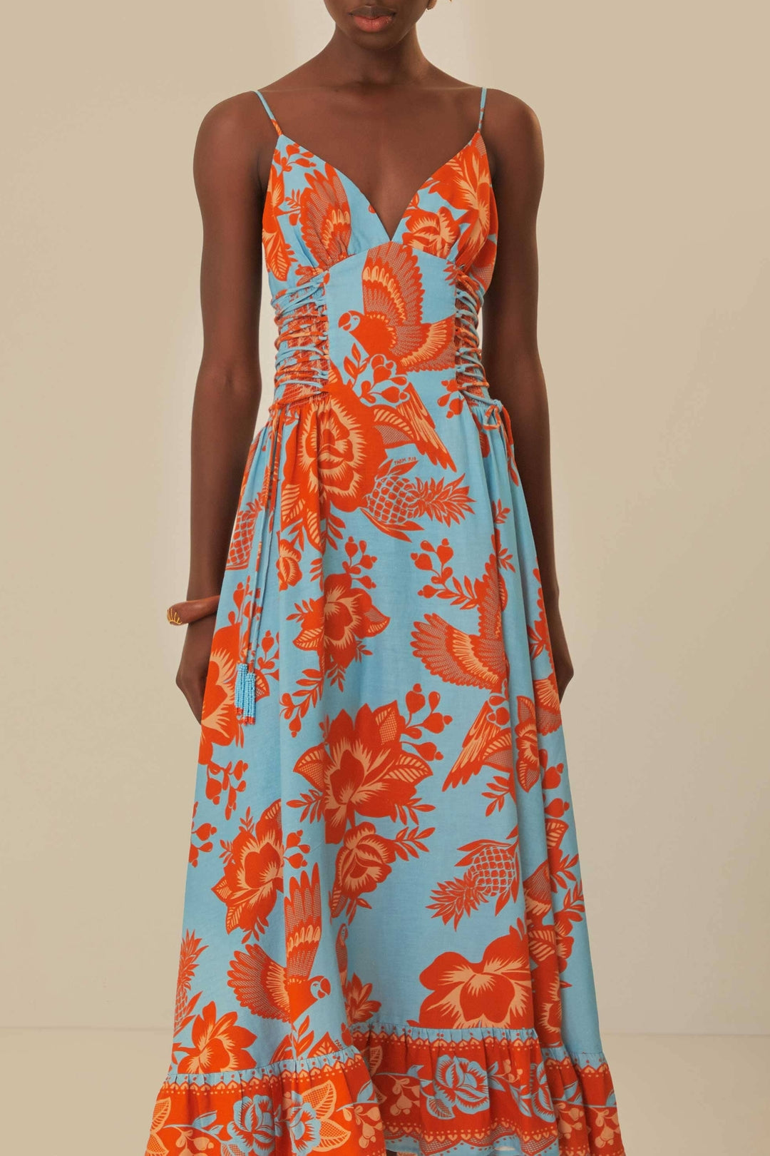 Robe midi Jardin de dentelle en lin - Orange