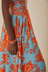 Robe midi Jardin de dentelle en lin - Orange