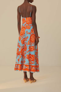 Robe midi Jardin de dentelle en lin - Orange