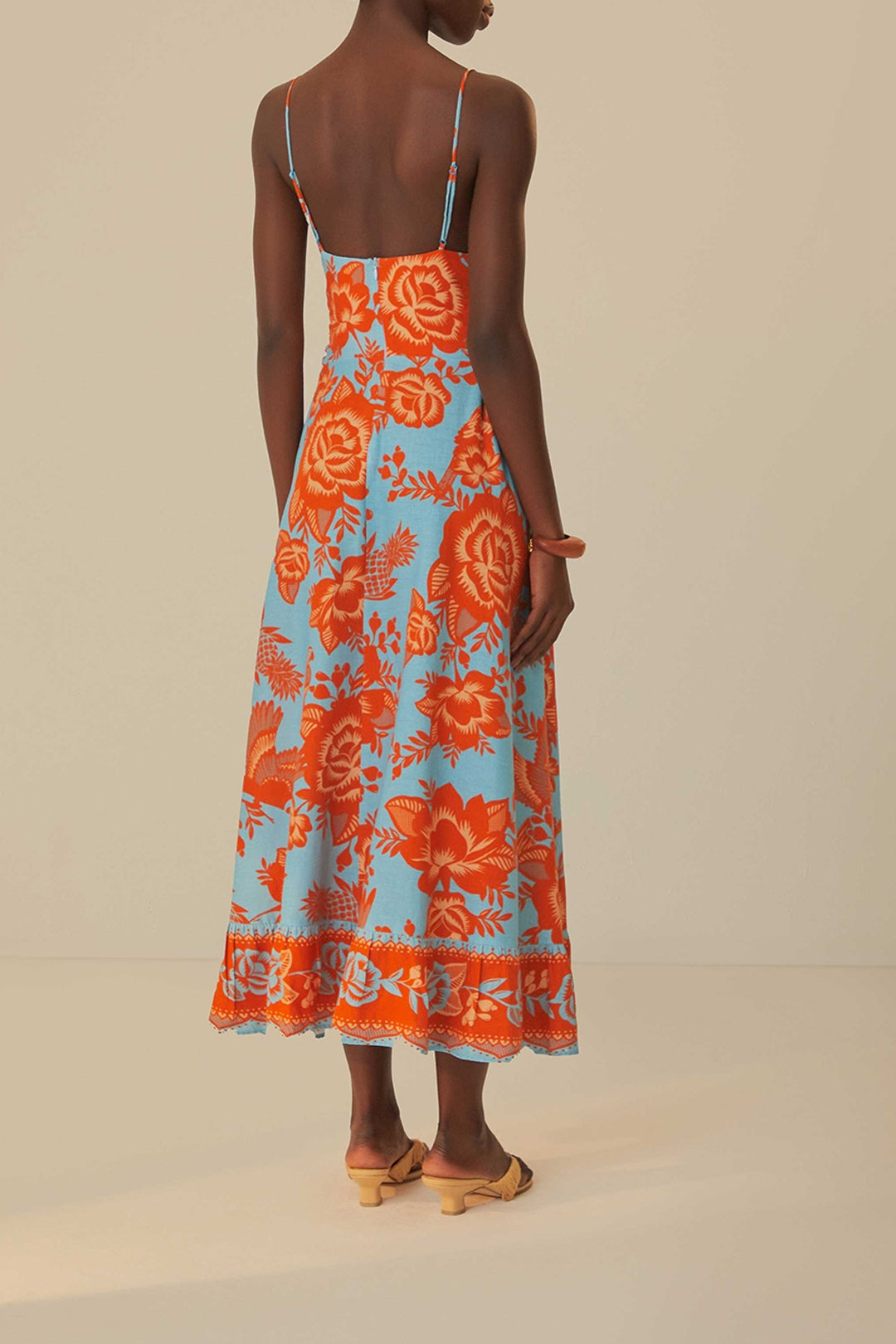 Robe midi Jardin de dentelle en lin - Orange