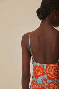 Robe midi Jardin de dentelle en lin - Orange