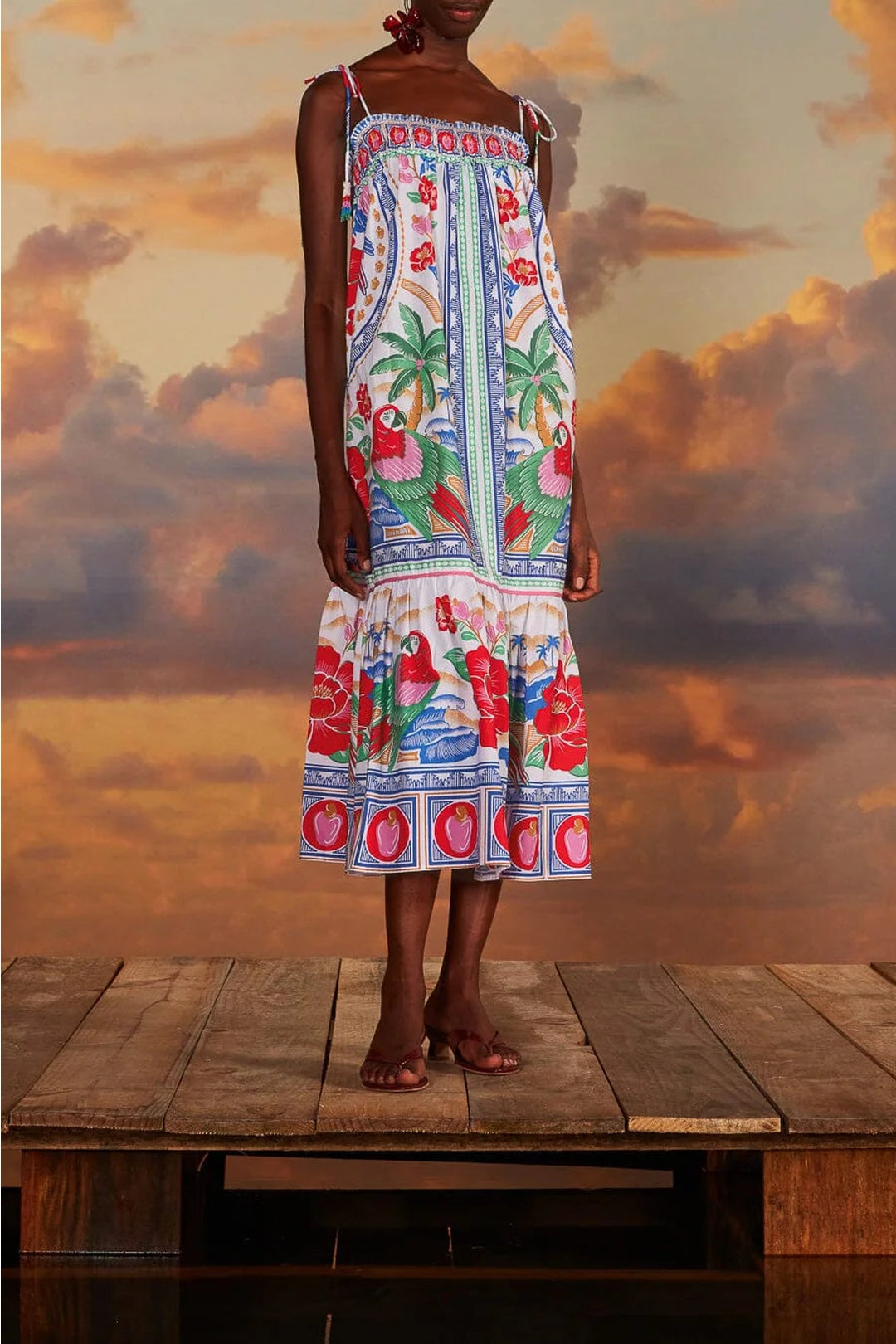 Robe midi Fleurs des plages en coton - Blanc