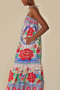 Robe midi Fleurs des plages en coton - Blanc