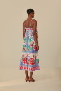 Robe midi Fleurs des plages en coton - Blanc