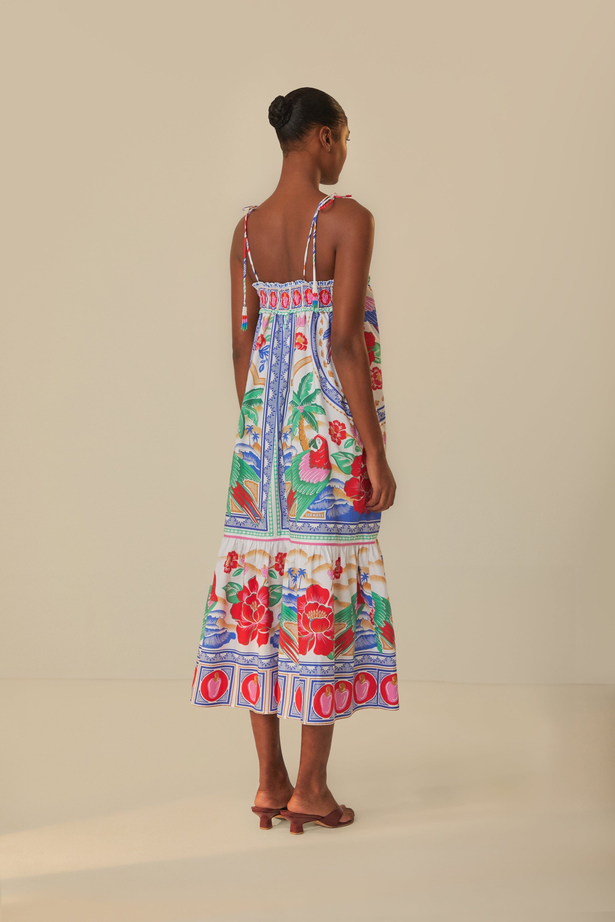 Robe midi Fleurs des plages en coton - Blanc