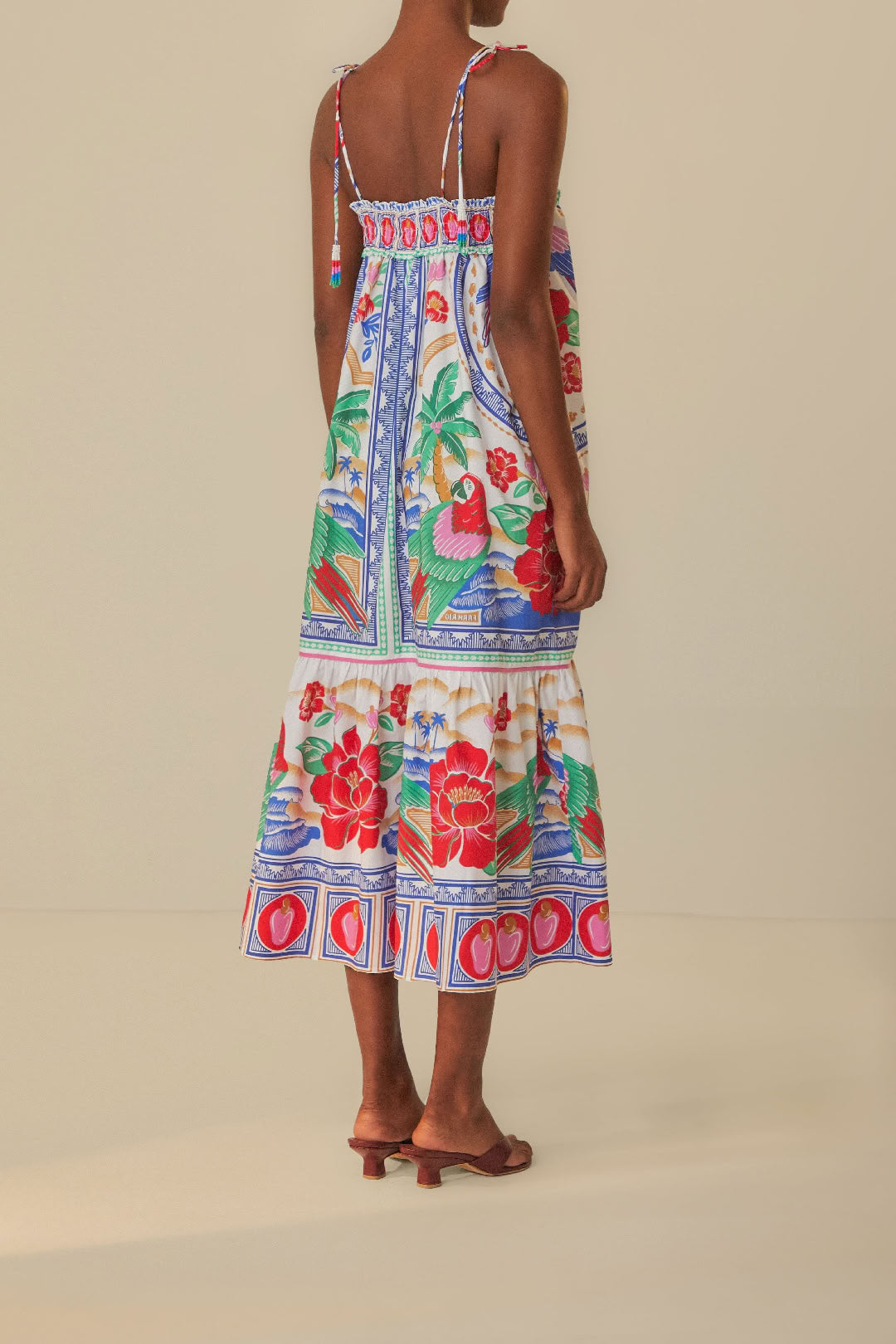 Robe midi Flowers Beach en coton - Blanc