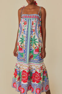 Robe midi Fleurs des plages en coton - Blanc