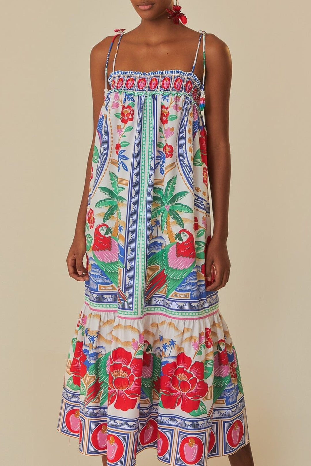 Robe midi Fleurs des plages en coton - Blanc