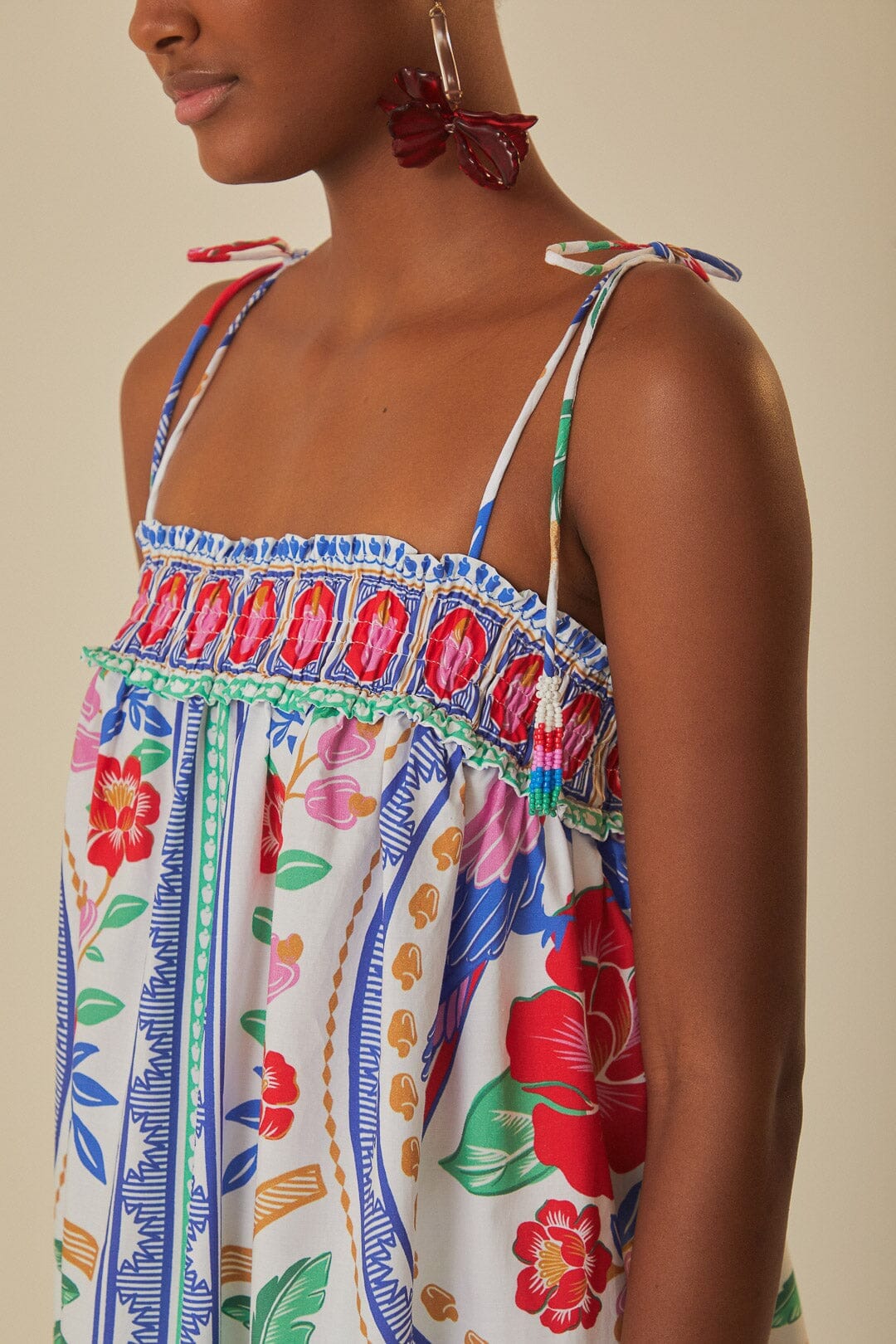 Robe midi Fleurs des plages en coton - Blanc