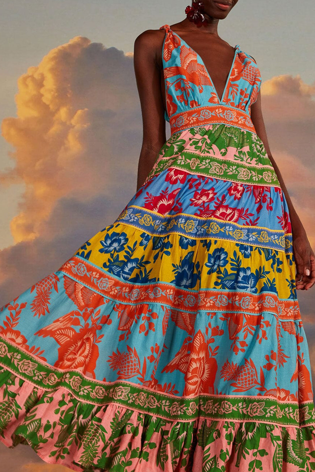 Robe longue Jardin en dentelle - Multicolore