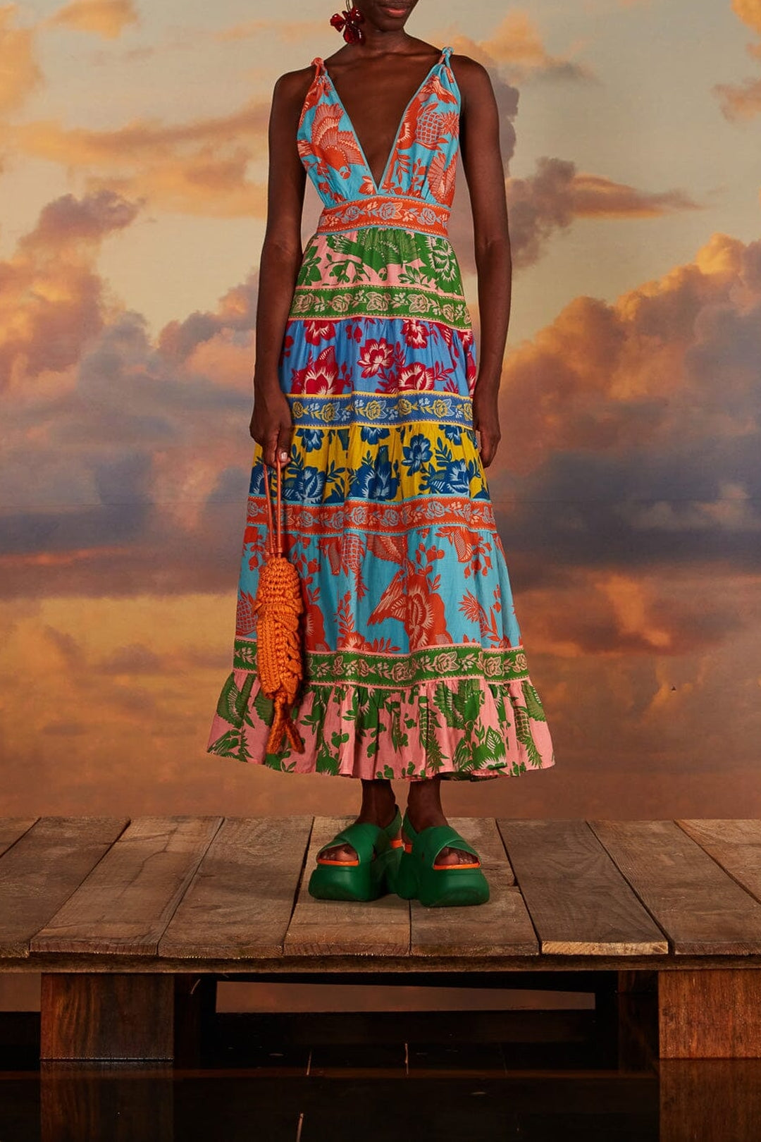 Robe longue Jardin en dentelle - Multicolore