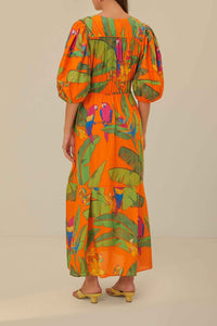 Robe midi Fresh Macaws en coton - Orange