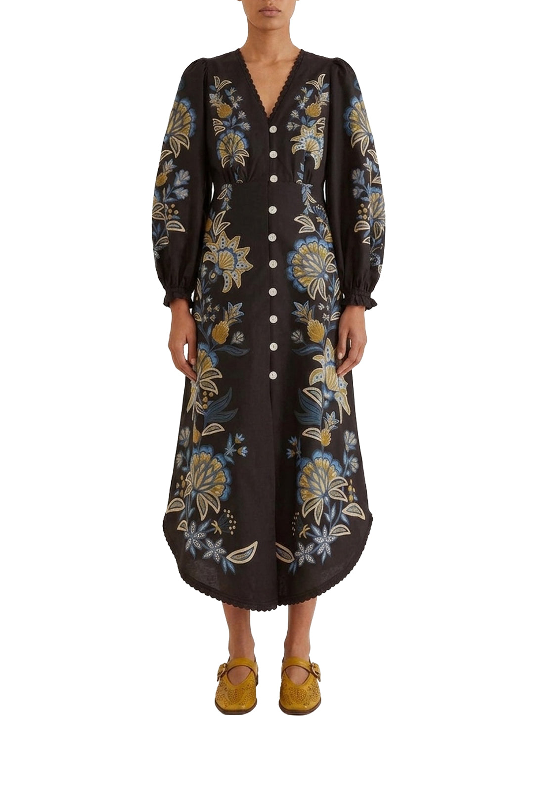 Robe midi Stitched Garden - Noir
