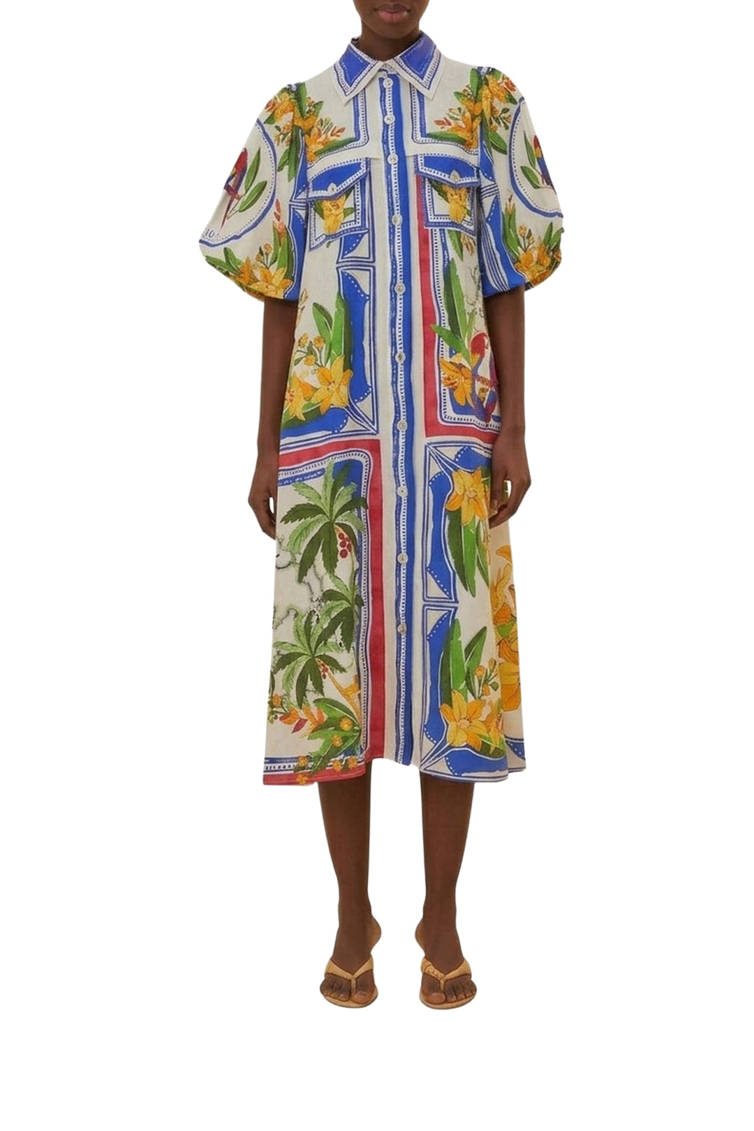 Robe midi Tropical Destination en lin - Multicolore