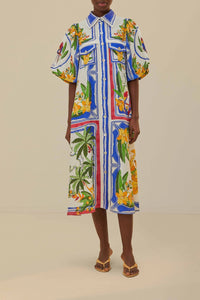Robe midi Tropical Destination en lin - Multicolore