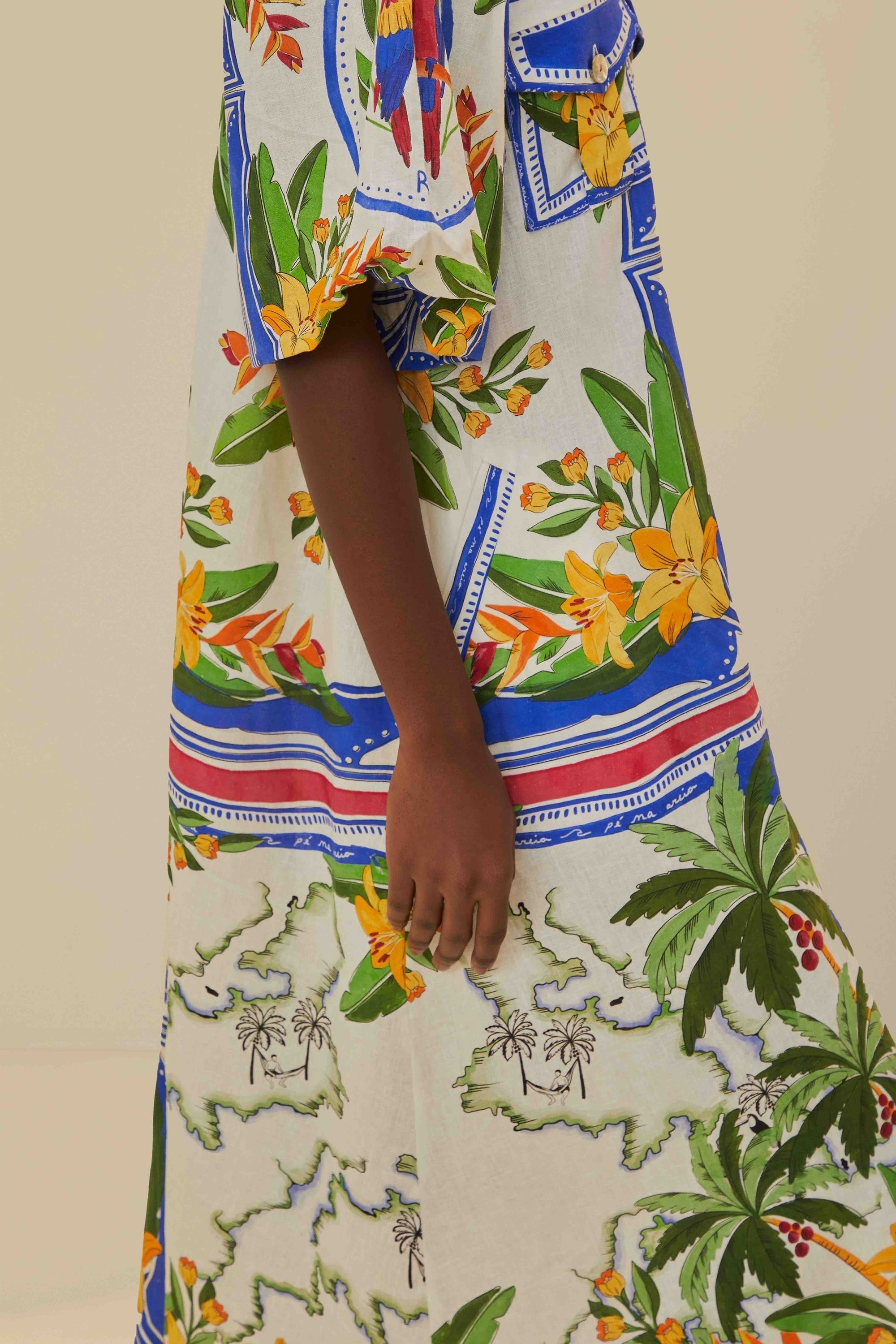 Robe midi Tropical Destination en lin - Multicolore